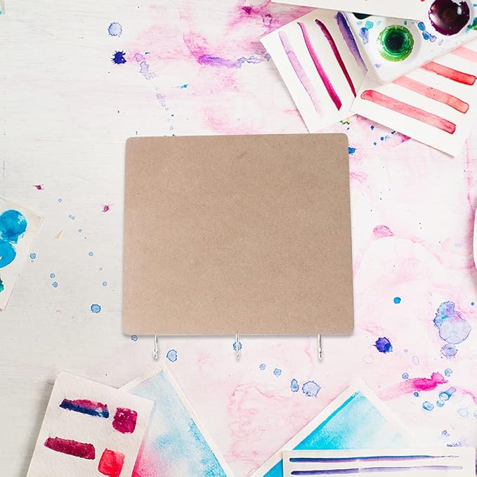 IVEI MDF DIY Blank Key Holder Base Wood Sheet Craft - MDF Plain Wooden Rectangular Key Holder Cutouts with 3 Hooks (Brown)