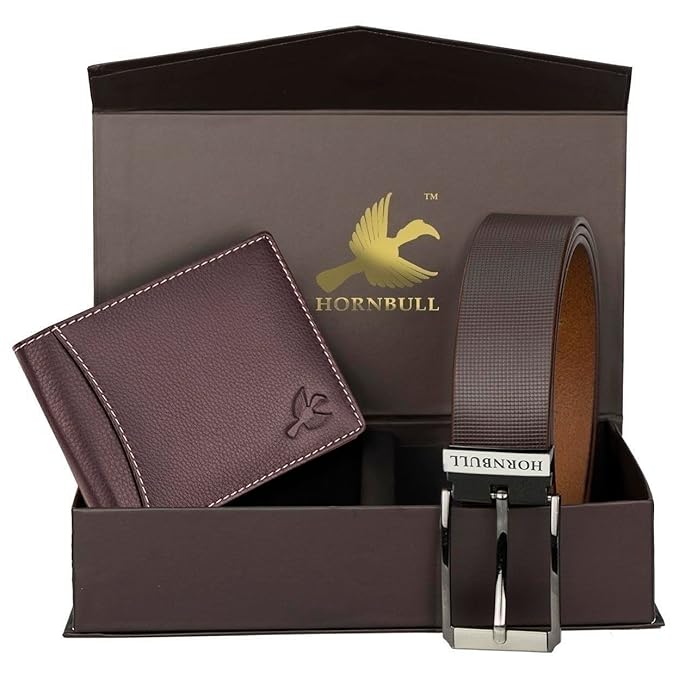HORNBULL Wallet for Men | Brown Wallet and Belt Gift Hamper for Men | Leather Wallets for Men | MenÕs Combo Gift Set
