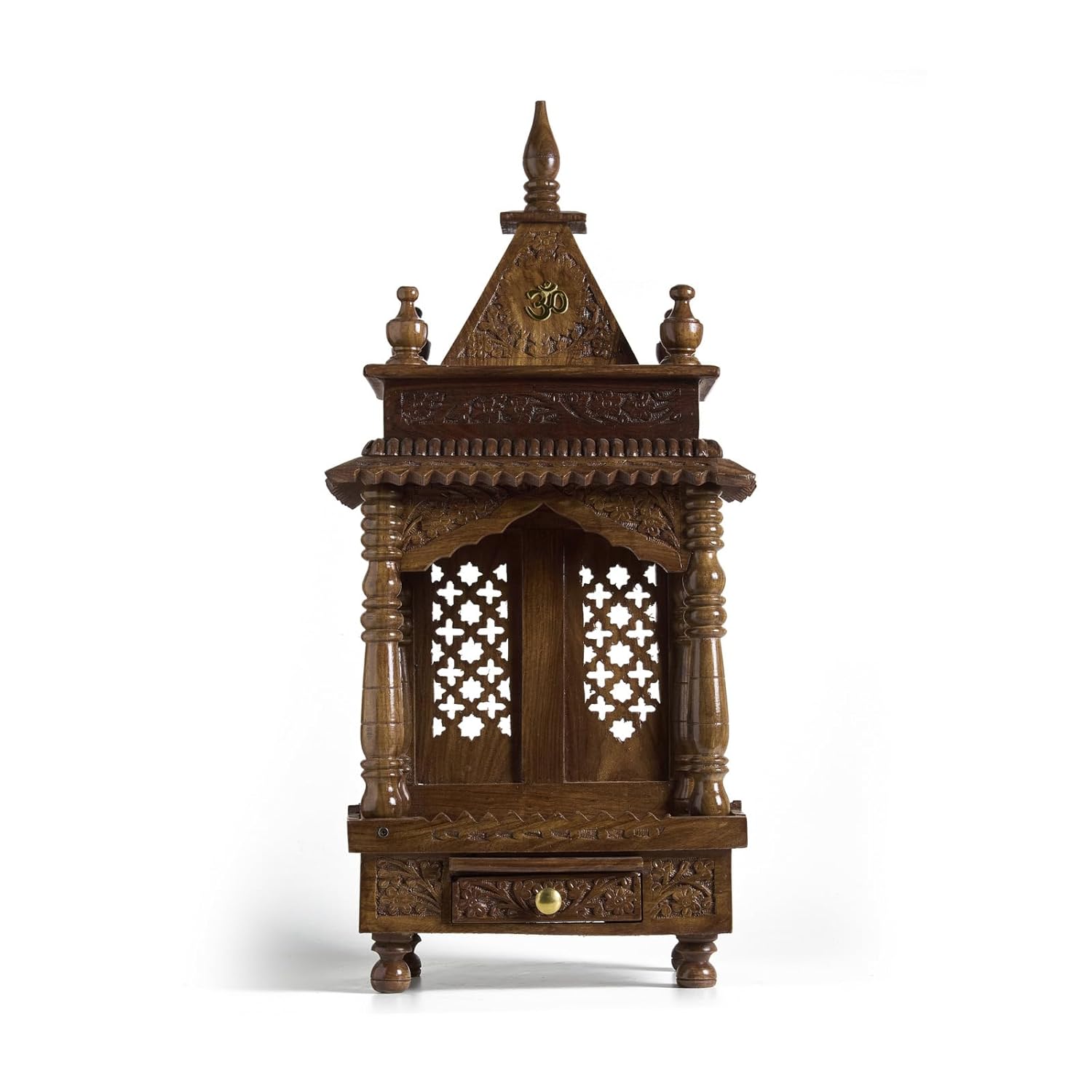 ESPLANADE Beautiful Wooden Mandir for Home, Engraved Temple for Home with Storage Drawer, Puja Mandir Stand, Pooja Items for Pooja Room,Temple for Office, Brown