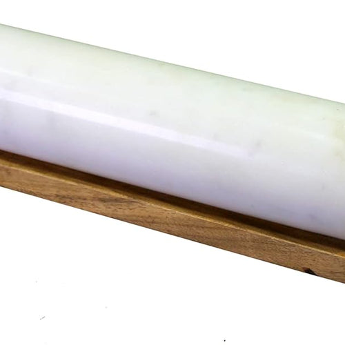 KLEO Natural White Marble 18 inches Rolling Pin with Wooden Handles and Cradle