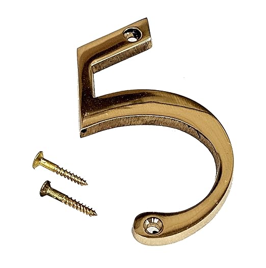 eSplanade 3" Brass House Hotel Door Number Plaque – Numeric Numerical Digit Sign for Home Office Hotel Guest House – Polished Brass Finish with Screws