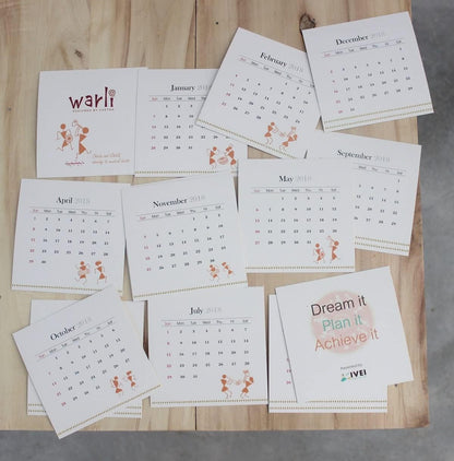 IVEI Warli Utility Desk Calendar with a whiteboard - Dry Erase Board for Desk