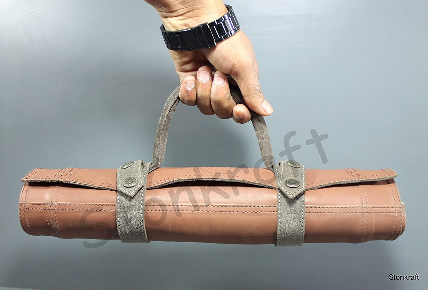 StonKraft - 19" x 15" (Chess Board Size 12" x 12") Roll-Up Leather Chess Set with Wooden Chess Pieces | Comes with Innovative Carry Pouch