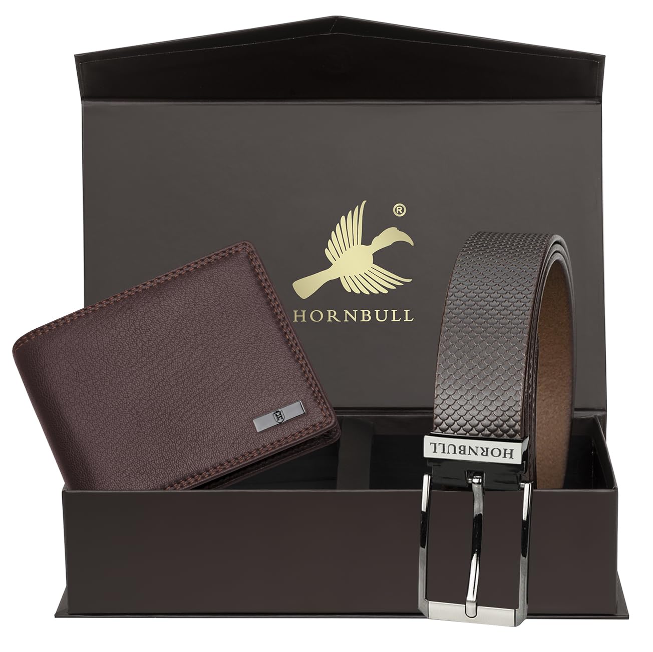 HORNBULL Men's Brown Wallet and Belt Combo | Valentine's Day Gift Set for Men | Mens Leather Wallet | Wallets Men Leather BW69187