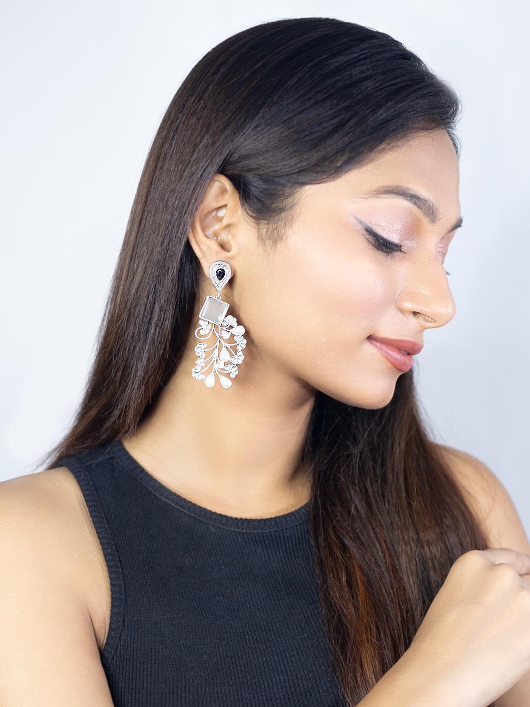 Binnis wardrobe contemporary ruby stone Kundan beautiful round shaped drop earring- Multicolor