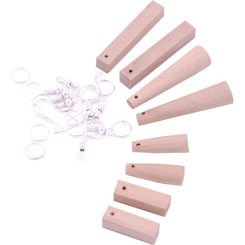 IVEI DIY Wooden 3D Earrings CUBOIDS & Cones - Set of 8 | Wooden Jewelery Making Base