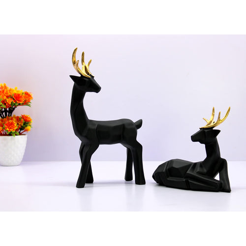 ESPLANADE Resin Deer/Antelope Pair - Set of 2 - Sculpture Figurine Showpiece | Decorative Items - Home Decor | Black - 7.5