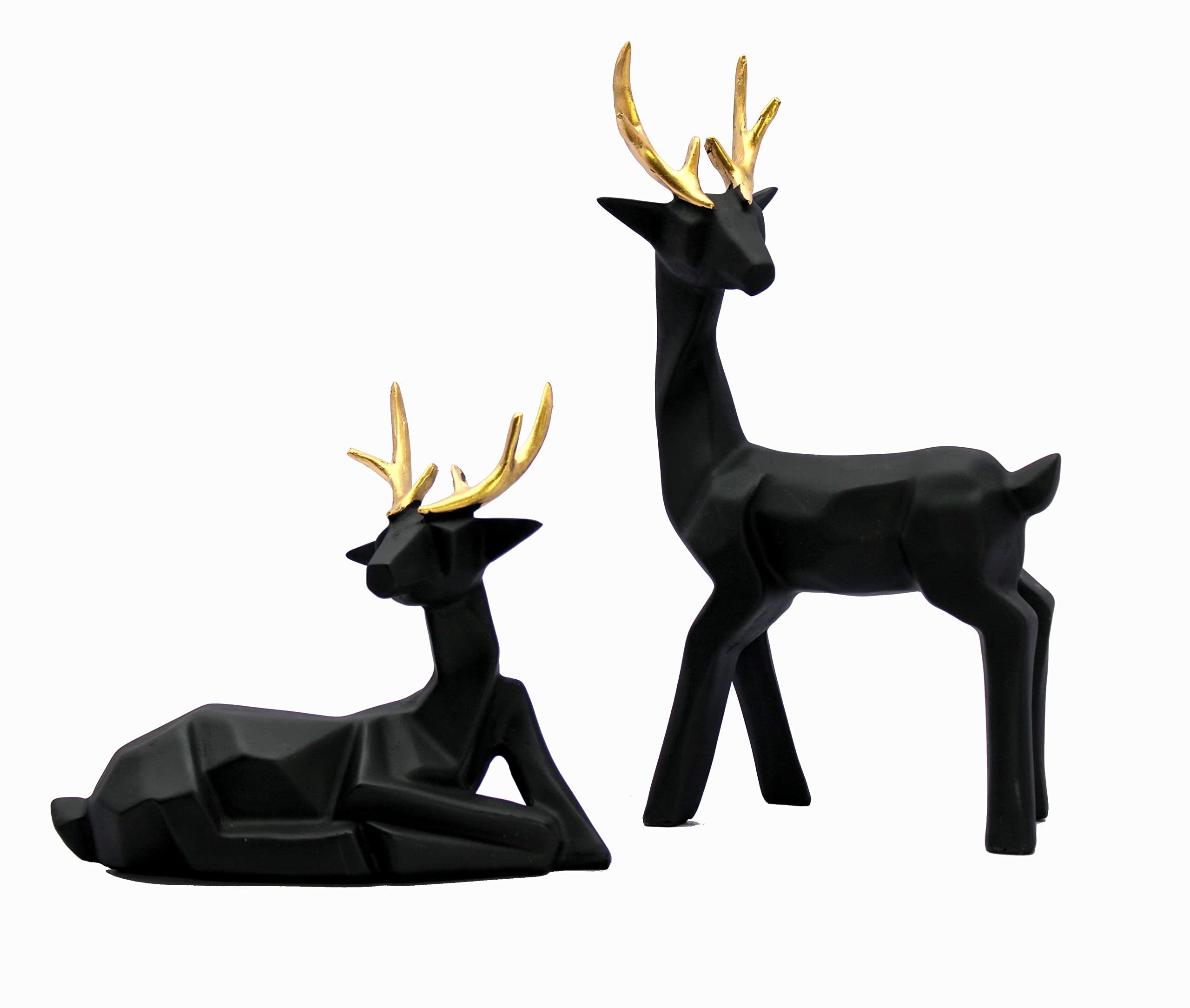 ESPLANADE Resin Deer/Antelope Pair - Set of 2 - Sculpture Figurine Showpiece | Decorative Items - Home Decor | Black - 7.5" Inches