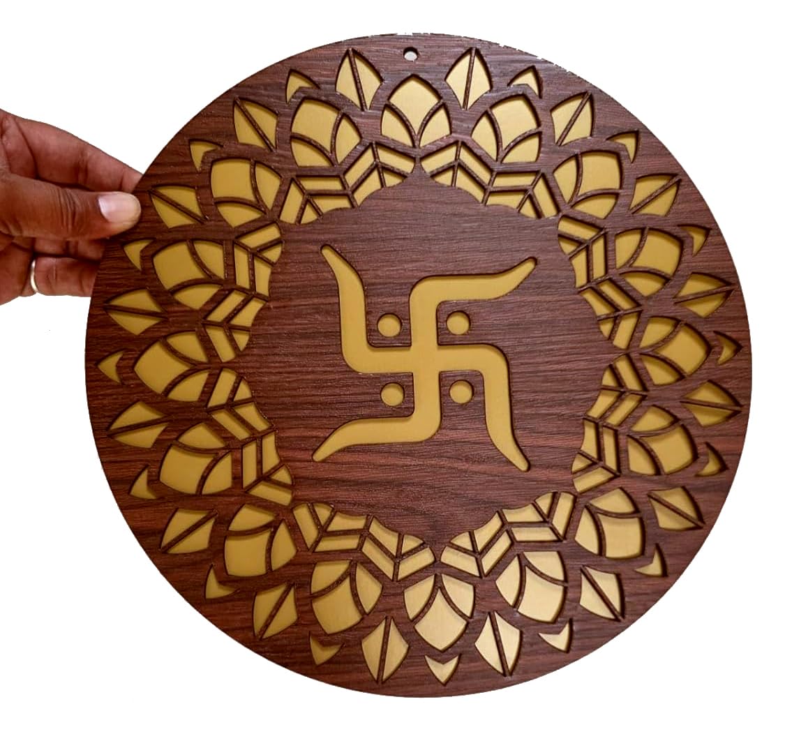 ESPLANADE Wood Wall Hanging- Satiya, Om, Ganesh & Mandala Home Decoration Items for Living Room, Wall Decor Items, Decor for Home and Office - 12in