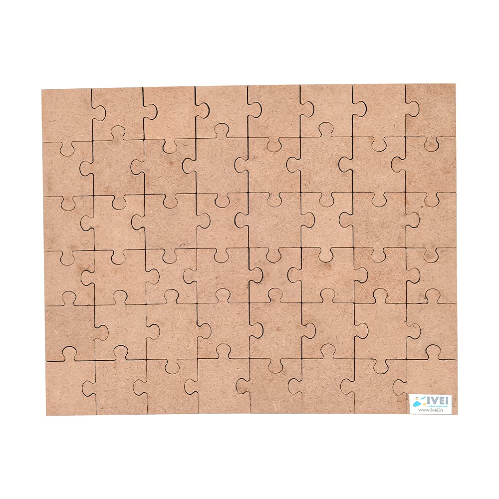 IVEI DIY Wood Sheet Craft - MDF Cutouts Puzzle with Craft Shape/Jigsaw Pieces - Plain MDF Blanks Cutouts - 48 Puzzle Pieces for Painting Wooden Sheet Craft, Decoupage, Resin Art Work & Decoration