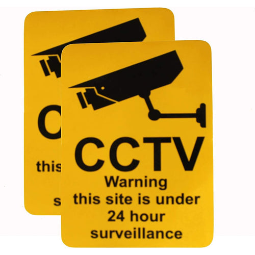 eSplanade CCTV Warning 24 Hours Surveillance Sign Yellow Sticker Decal - Easy to Mount Weather Resistant Long Lasting Ink (Size -7.5