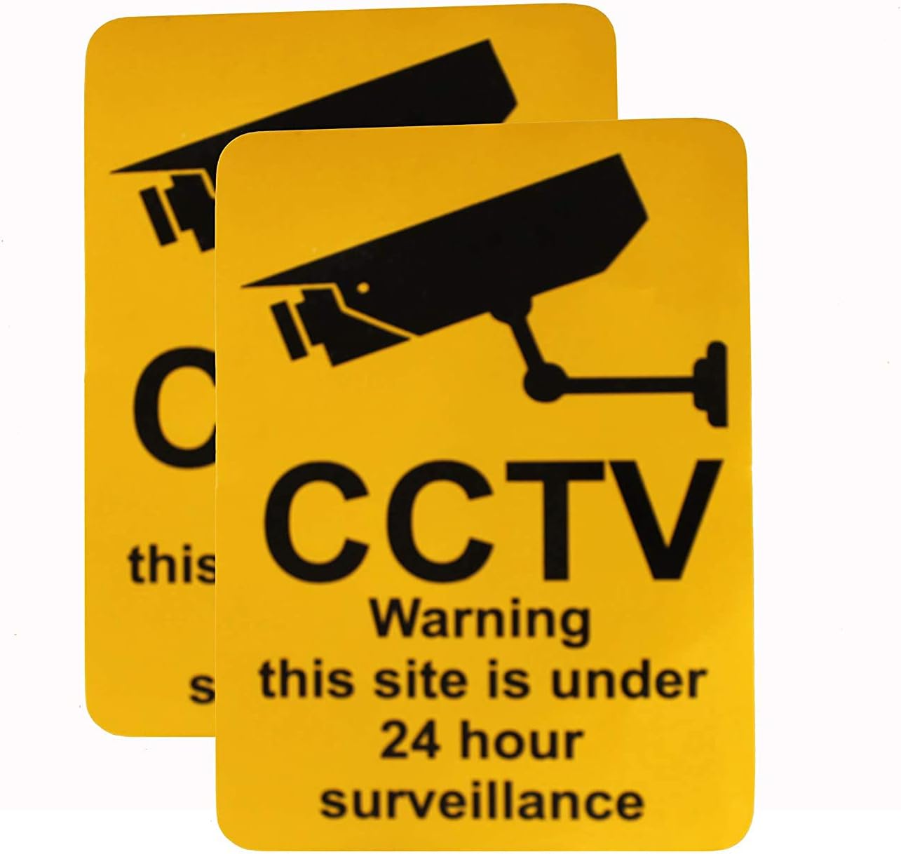 eSplanade CCTV Warning 24 Hours Surveillance Sign Yellow Sticker Decal - Easy to Mount Weather Resistant Long Lasting Ink (Size -7.5"x5.5")