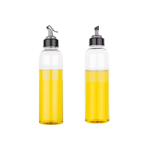 KLEO Oil Dispensers with Spouts - Set of 2 for Kitchen for Cooking Oil, Liquid, Juice | Leakproof, Unbreakable, Spill Proof, Dustproof, Big Bottleneck Easy Refill – Transparent Plastic 1000ml
