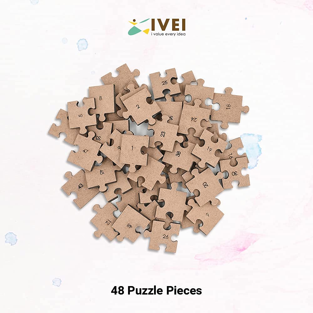 IVEI DIY Wood Sheet Craft - MDF Cutouts Puzzle with Craft Shape/Jigsaw Pieces - Plain MDF Blanks Cutouts - 48 Puzzle Pieces for Painting Wooden Sheet Craft, Decoupage, Resin Art Work & Decoration