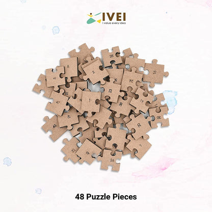 IVEI DIY Wood Sheet Craft - MDF Cutouts Puzzle with Craft Shape/Jigsaw Pieces - Plain MDF Blanks Cutouts - 48 Puzzle Pieces for Painting Wooden Sheet Craft, Decoupage, Resin Art Work & Decoration