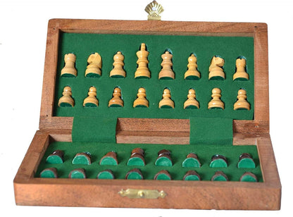 Chess Bazar - Magnetic Travel Pocket Chess Set - Staunton 7 X 7 Inch Folding Game Board Handmade in Fine Rosewood