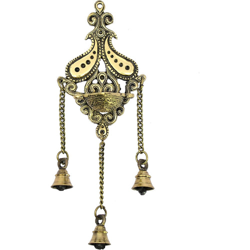 ESPLANADE Brass Diya with Bells Wall Hanging for Decoration and Illumination | Brass Deepak Wall Hanging - Wall / Home Decor | 12.5