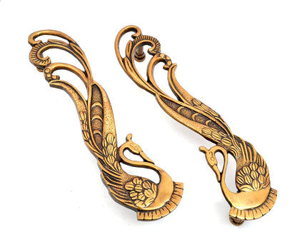 eSplanade - 11" Designer Peacock Brass Door Handle Pair (2 pcs) | Home Decor | Door Decor | Pair of Brass Door Handles | Pair of Brass Door Pulls