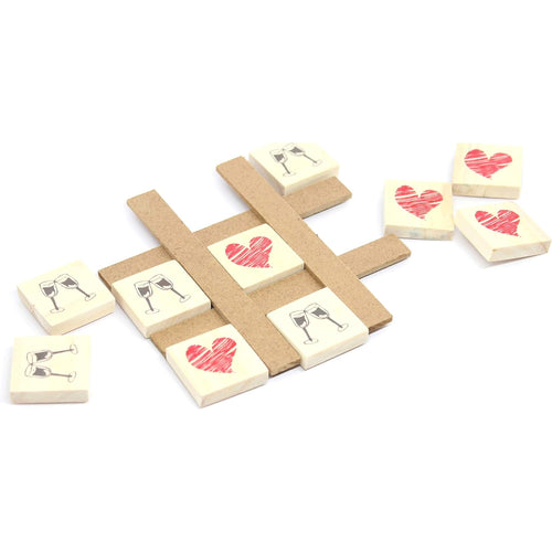 IVEI Wooden Couple Tic-Tac-Toe Fridge Magnet - Heart & Glass Print - Unique Gift for Your Loved Ones, Spouse - Anniversary-Wedding-Valentine’s Gift - Hand Made Noughts and Crosses Game Magnets