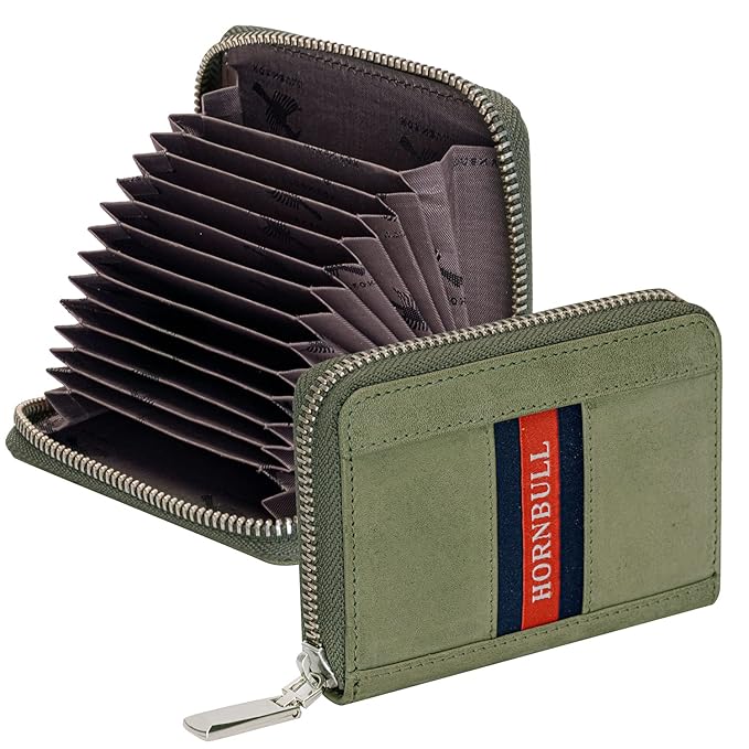 HORNBULL Dixon Green RFID Blocking Leather Wallet for Men | Vertical Credit Debit Card Holder