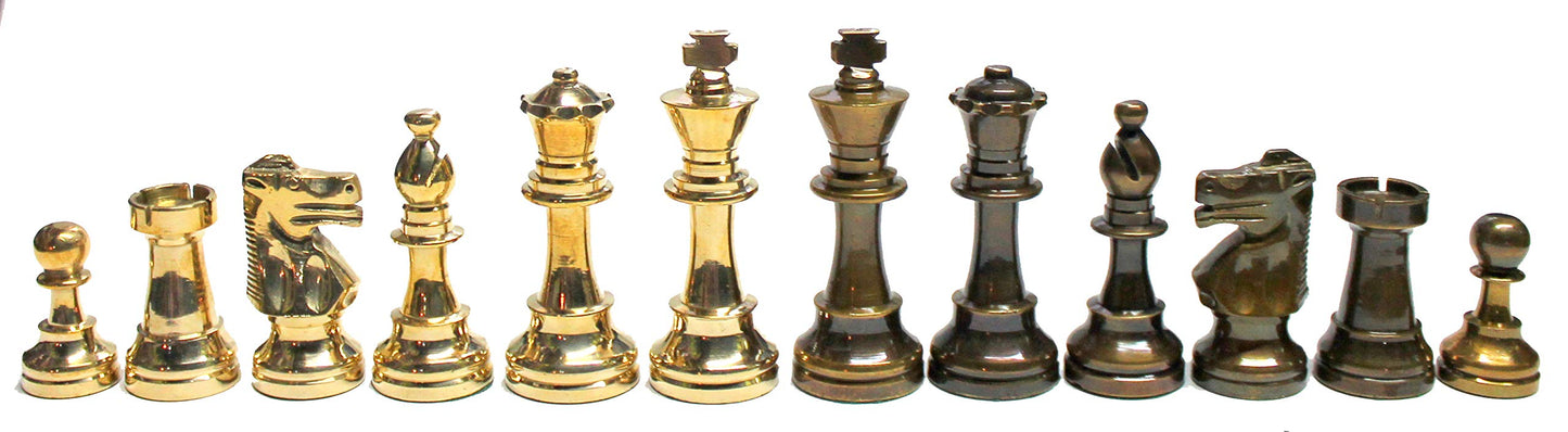 StonKraft Collectible Australian Marble and Lapis Lazuli Chess Board Set + Brass Staunton Chess Pieces Pawns - Decorative Stone Chess - 15" Inches