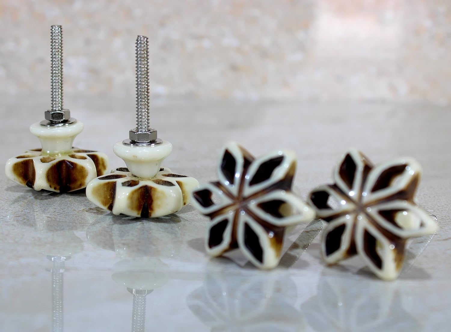 eSplanade Cupboard Cabinet Door Decorative Knobs - Set of 4 | Drawer Handles Cupboard Pulls Almirah Hooks | Round-Floral - Acrylic Plastic - Diameter 4 cms - White-Black (Floral Knob 1-12)