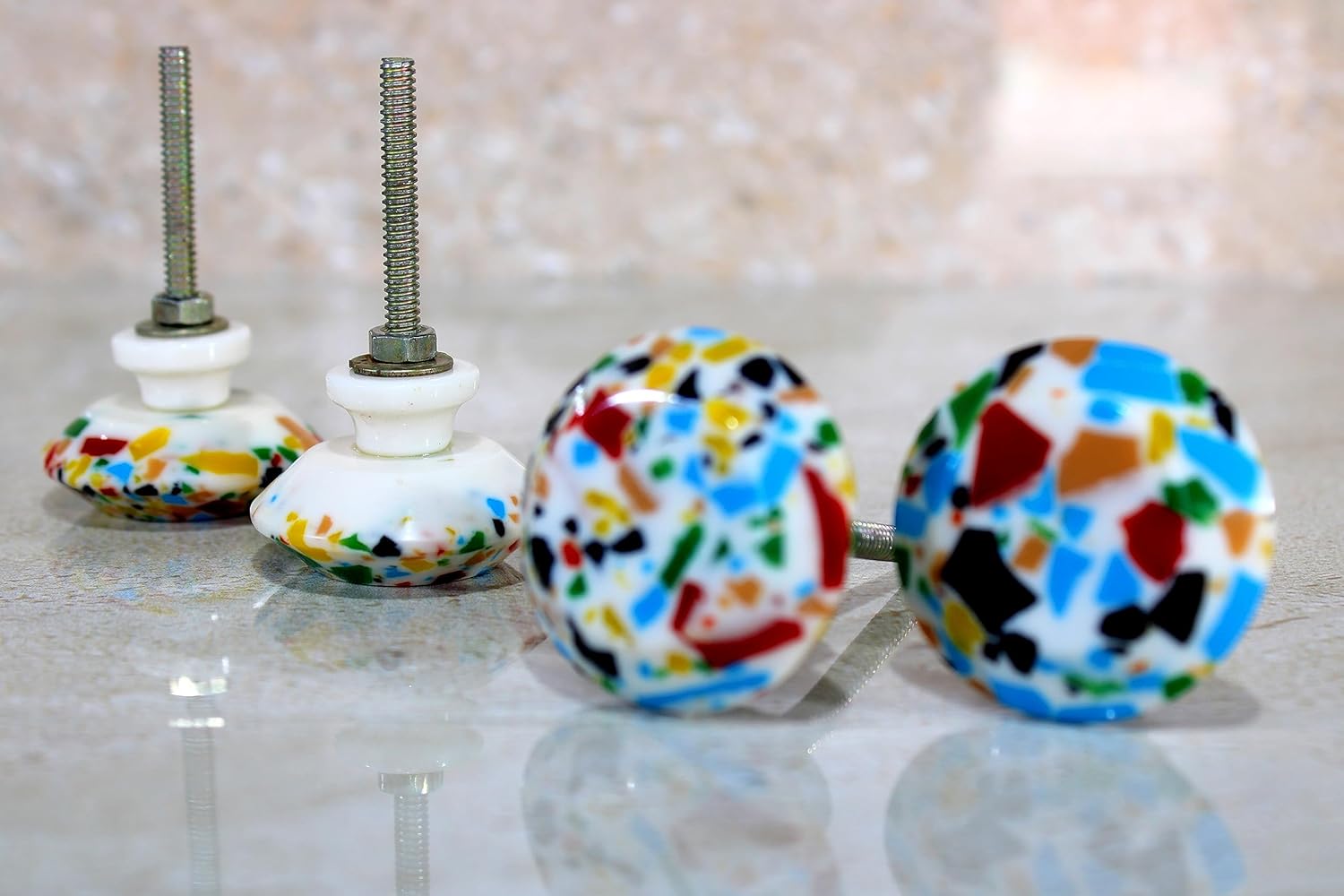 ESPLANADE Cupboard Drawer Door Acrylic Knobs - Set of 4 | Drawer Handles Cupboard Pulls Almirah Hooks | Acrylic Plastic - Diameter 4 cms (Multi)