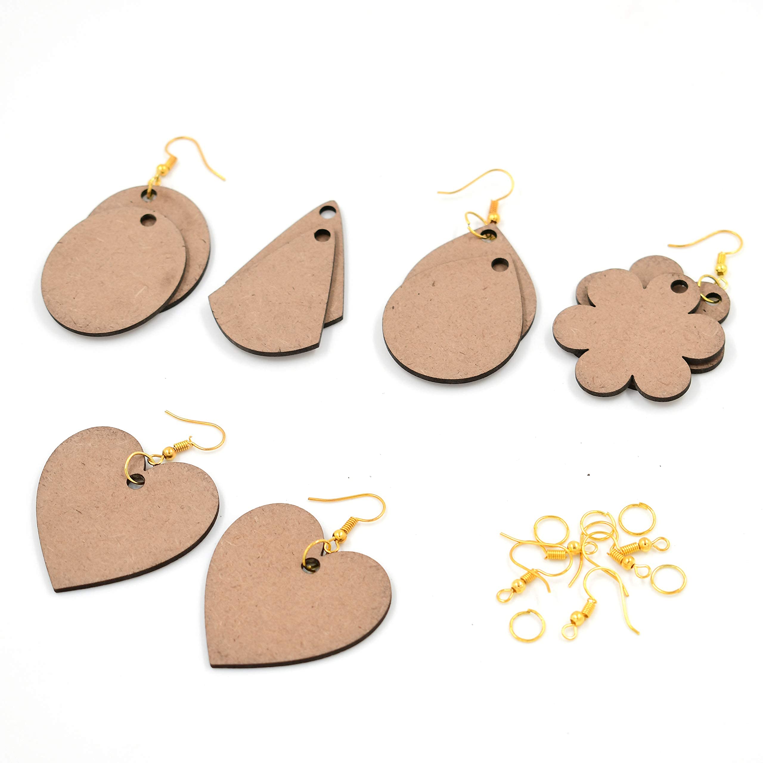 IVEI DIY MDF Earrings Wood Sheet Craft - MDF Cutouts Fancy & Basic Earrings - Plain MDF Blanks Cutouts - Set of 5 for Painting Wooden Sheet Craft, Decoupage, Resin Art Work & Decoration