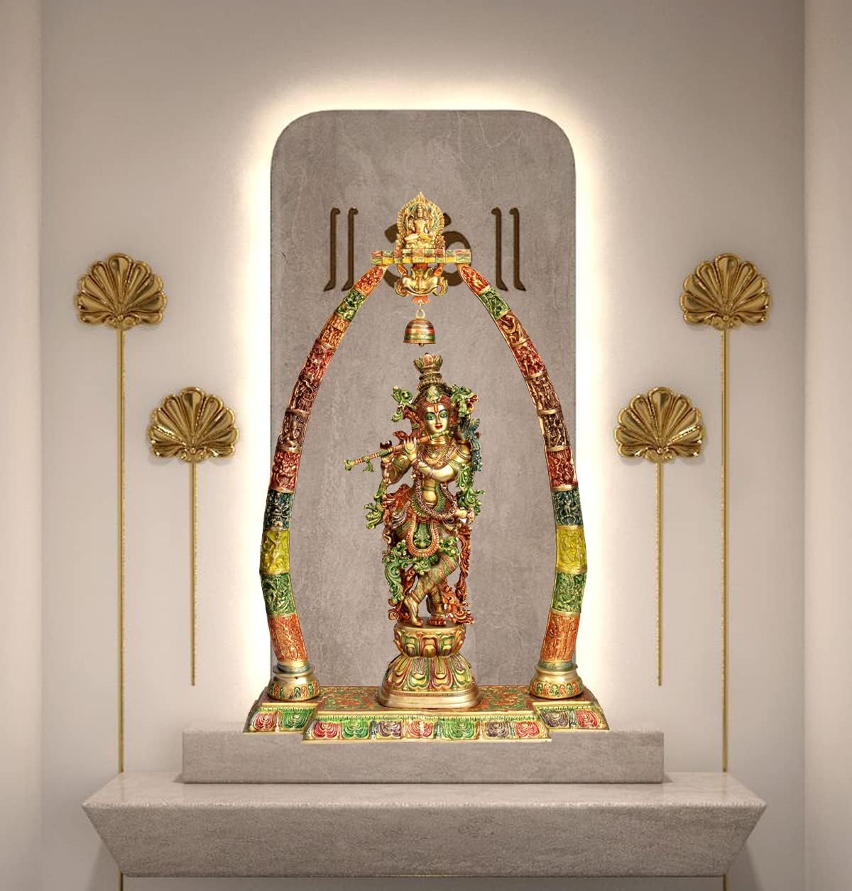 eSplanade Brass Krishna Murti Idol Statue Sculpture (Very Big Size - 46" inches Height) | Krishna Idol with Arch Stand Singhasan | Pooja Idols | Home Decor