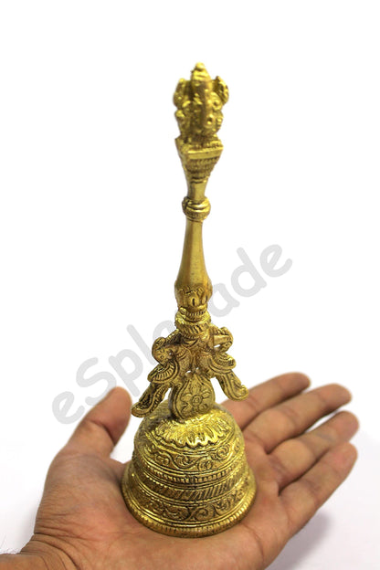 eSplanade - Ganesha 8" Premium Brass Pooja Puja Bell Ghanti, for Poojan Purpose, Spiritual Gift Item, made of 100% solid Brass | Pooja Praying Idol | Home Decor | Brass Decor.