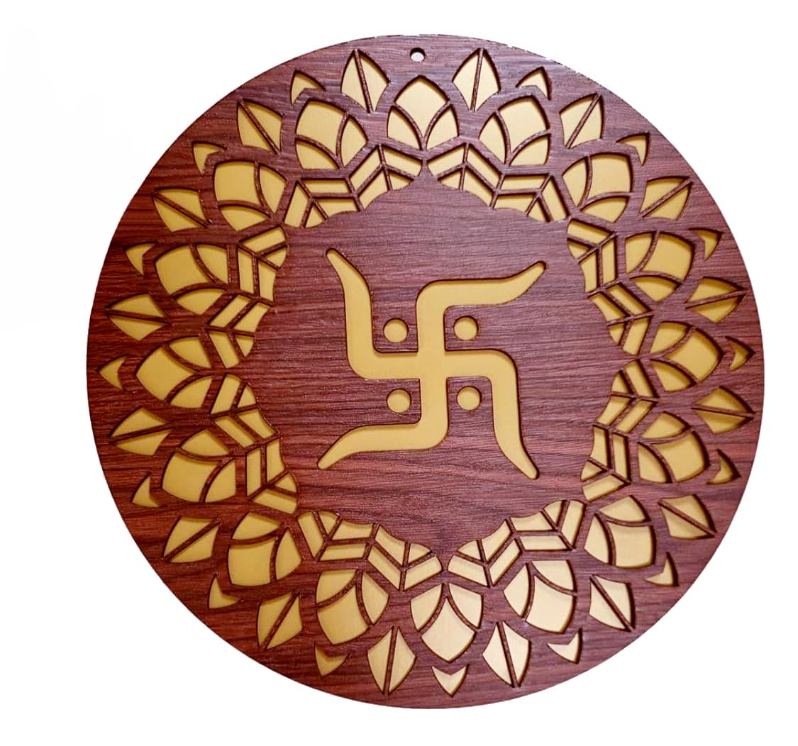 ESPLANADE Wood Wall Hanging- Satiya, Om, Ganesh & Mandala Home Decoration Items for Living Room, Wall Decor Items, Decor for Home and Office - 12in