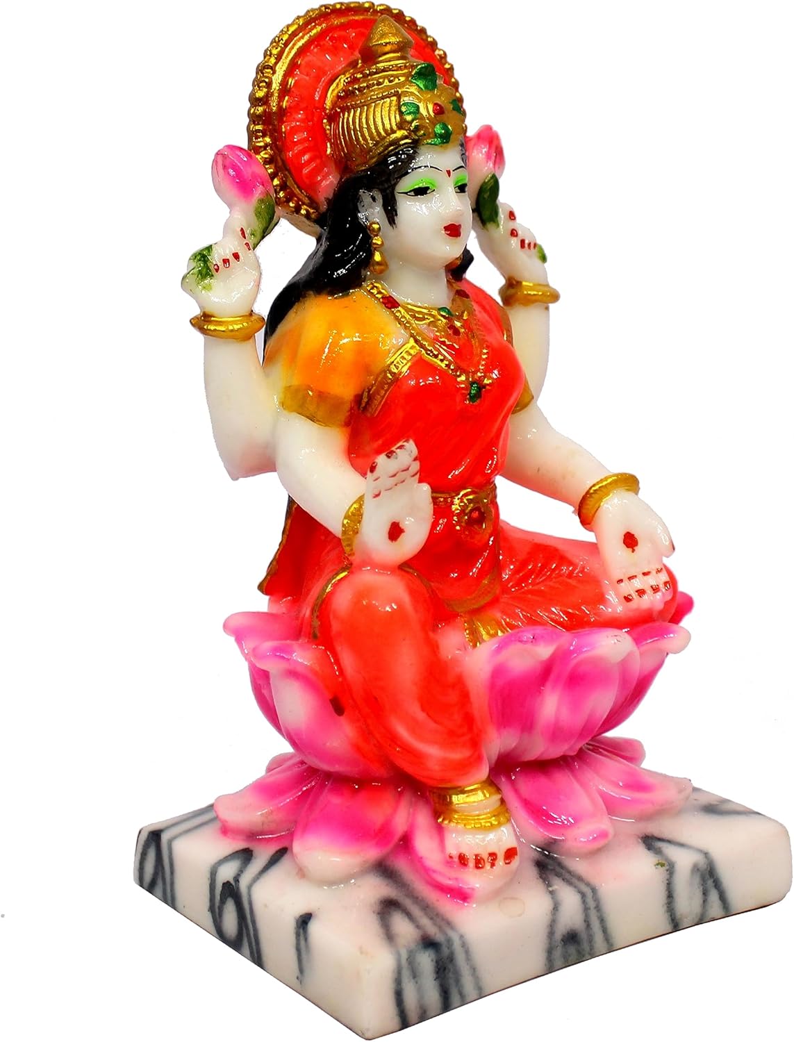 eSplanade Lakshmi on Lotus | Laxmi Goddess Murti Idol Statue Sculpture Figurine - Resin - 11" Inches & 7" Inches - Multicolour
