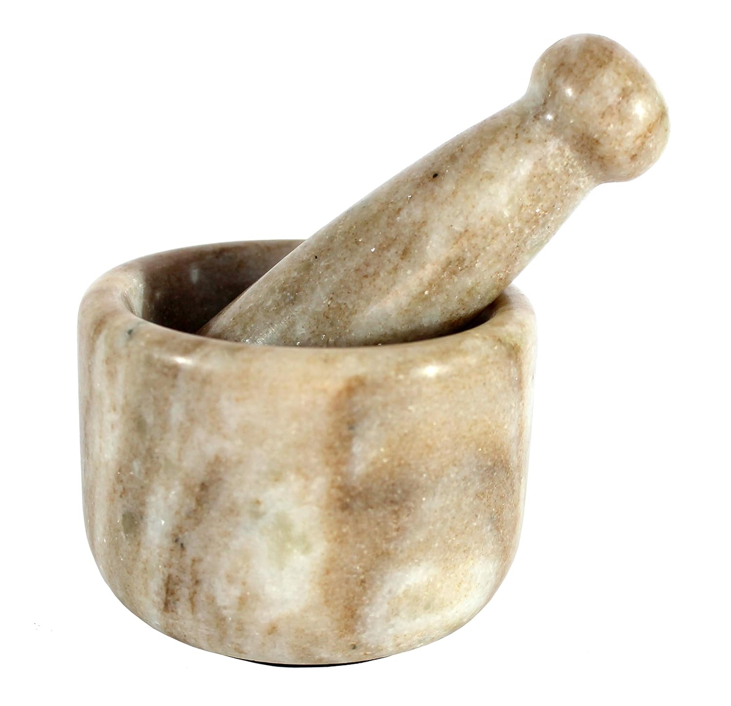KLEO Marble Stone Mortar and Pestle Set as Okhli Musal Kharad Khallad Spice, Medicine Grinder Masher - 2.5" & 5" Diameter Natural (Beige)