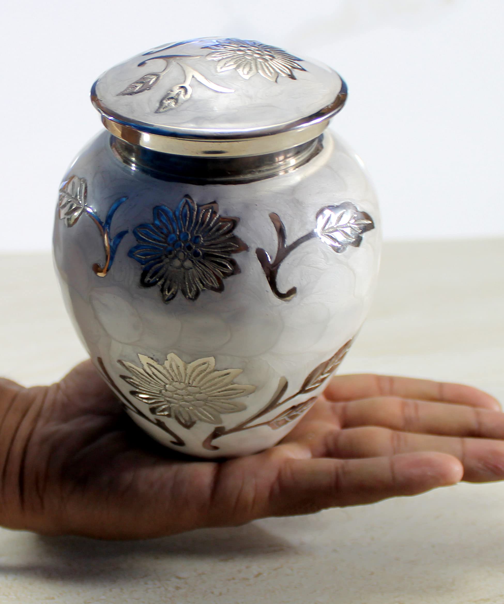 eSplanade Metal Cremation Urn Memorial Jar Pot Container | Medium Size Urn for Funeral Ashes Burial | Engraved Metal Urn