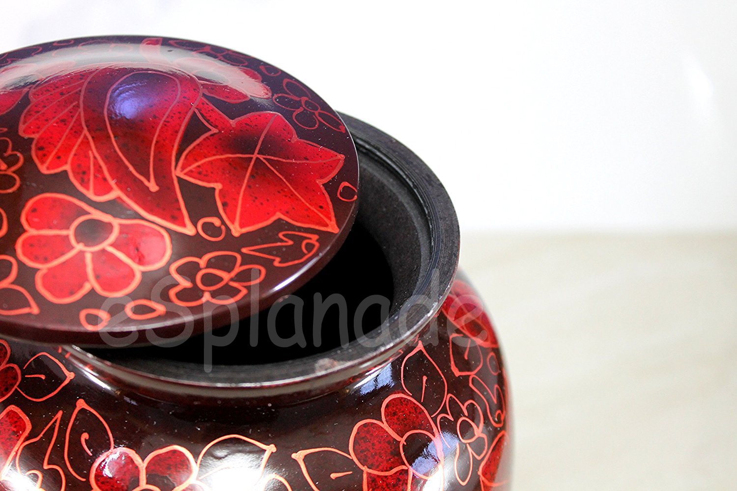 eSplanade Metal Cremation Urn Memorial Jar Pot Container | Full Size Round Shape Urn for Funeral Ashes Burial | Maple Leaves and Flowers Print | Brown - 8" Inches