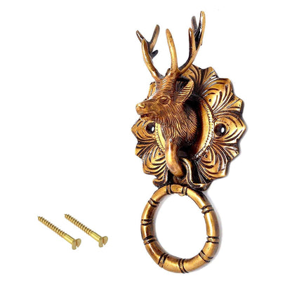 eSplanade Horse Rabbit Reindeer Elephant Brass Door Knockers | Door Decor Accessories | Brass Gate Knockers (Reindeer)