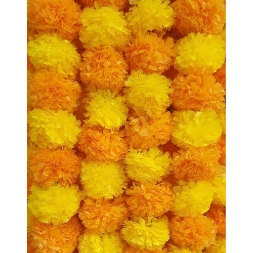 eSplanade Artificial Marigold Flower Garlands for Home Decor - Pack of 5 Strings - Lemon-Saffron colour - 4 to 4.5 Feet Length
