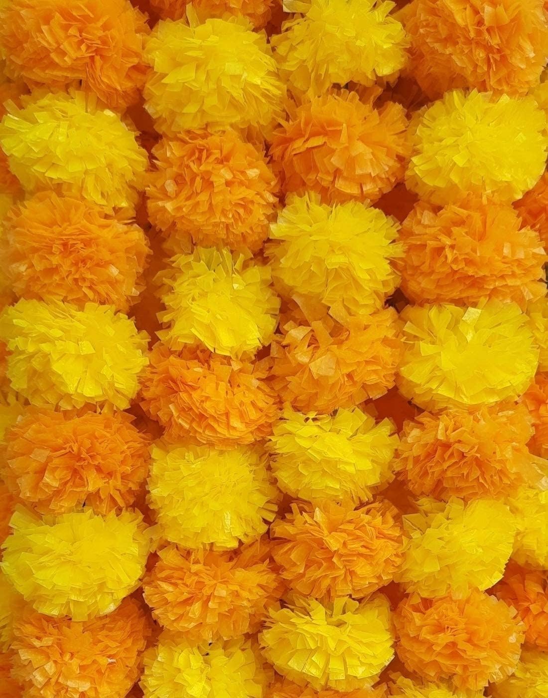 eSplanade Artificial Marigold Flower Garlands for Home Decor - Pack of 5 Strings - Lemon-Saffron colour - 4 to 4.5 Feet Length