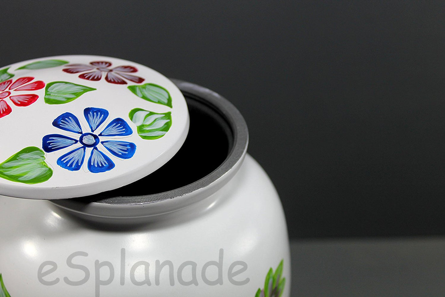 eSplanade Metal Cremation Urn Memorial Jar Pot Container | Full Size Urn for Funeral Ashes Burial | Flowers Printed Urn | Blue, Brown, Multicolor - 10" Inches