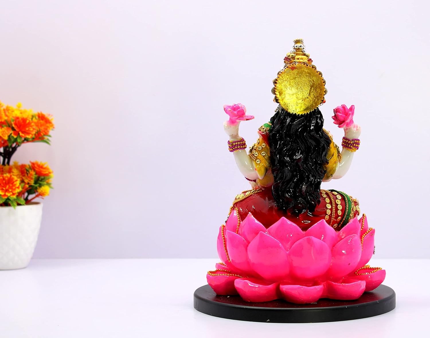 eSplanade Lakshmi on Lotus | Laxmi Goddess Murti Idol Statue Sculpture Figurine - Resin - 11" Inches & 7" Inches - Multicolour