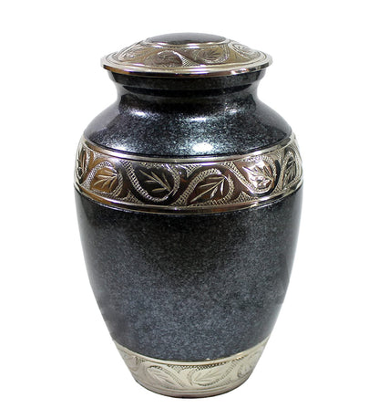 eSplanade Brass Cremation Urn Memorial Jar Pot Container | Full Size Urn for Funeral Ashes Burial | Engraved Metal Urn | Black - 8" Inches