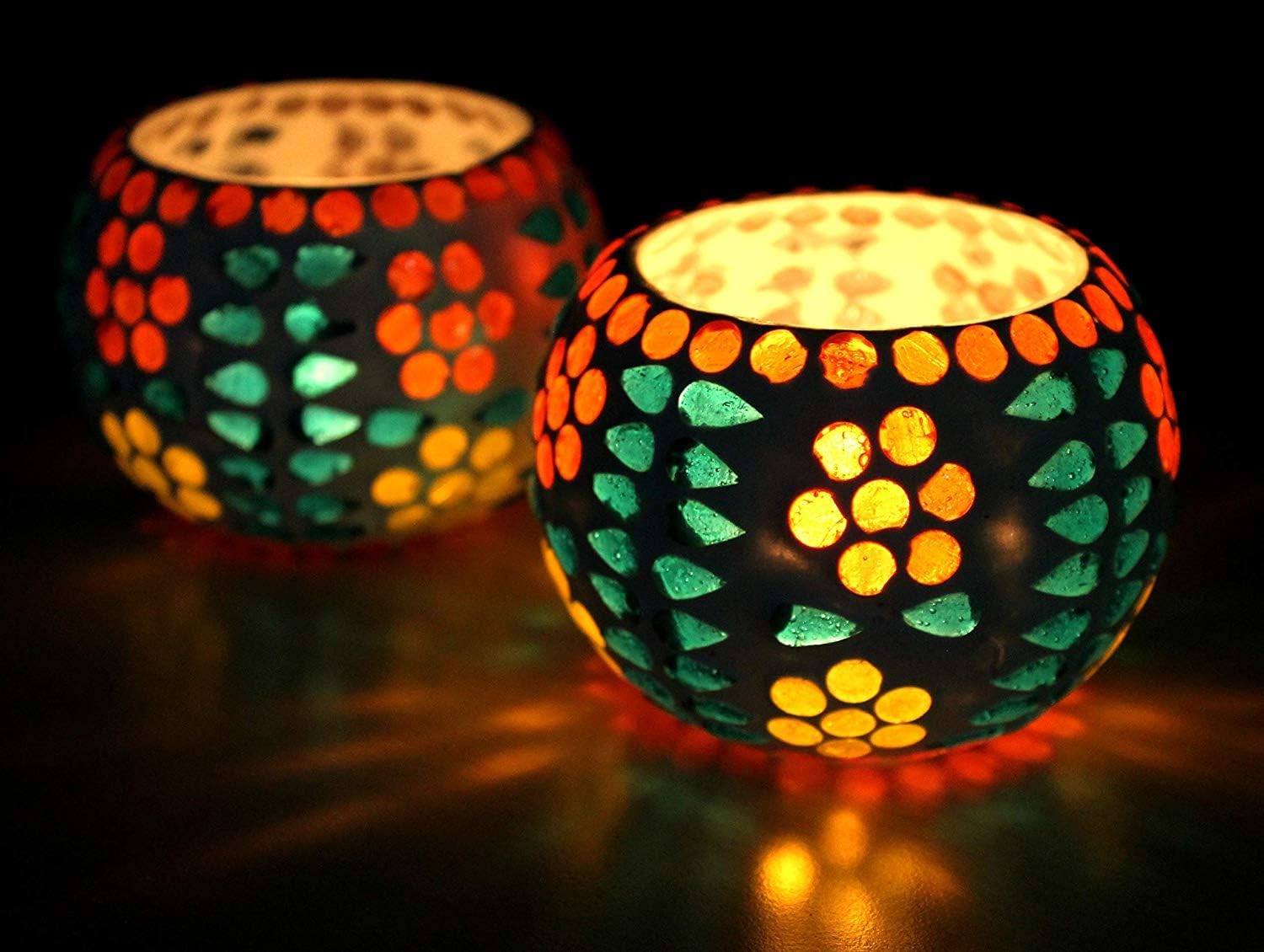 eSplanade Tealight Tea light Votive Candle Holders Votive - Glass (Set of 2) Multicolor