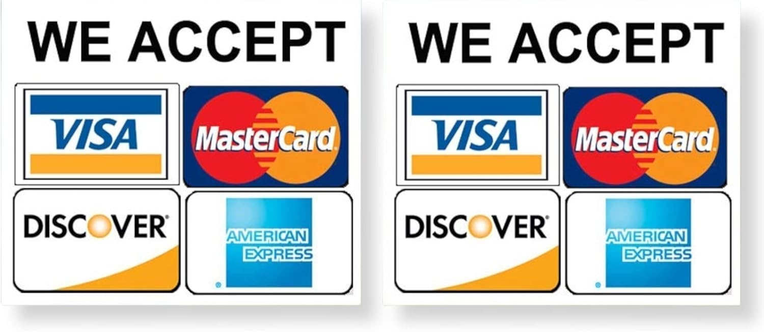 eSplanade We Accept Visa, MasterCard, Amex and Discover Credit Cards Sign Sticker Decal - Easy to Mount Weather Resistant Long Lasting Ink