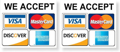 eSplanade Credit Card Vinyl Sticker Decal - 2 PACK - We Accept - Visa, MasterCard, Amex and Discover - 3.5" x 3.5" Vinyl Decal for Window - Shop, Cafe, Office, Restaurant