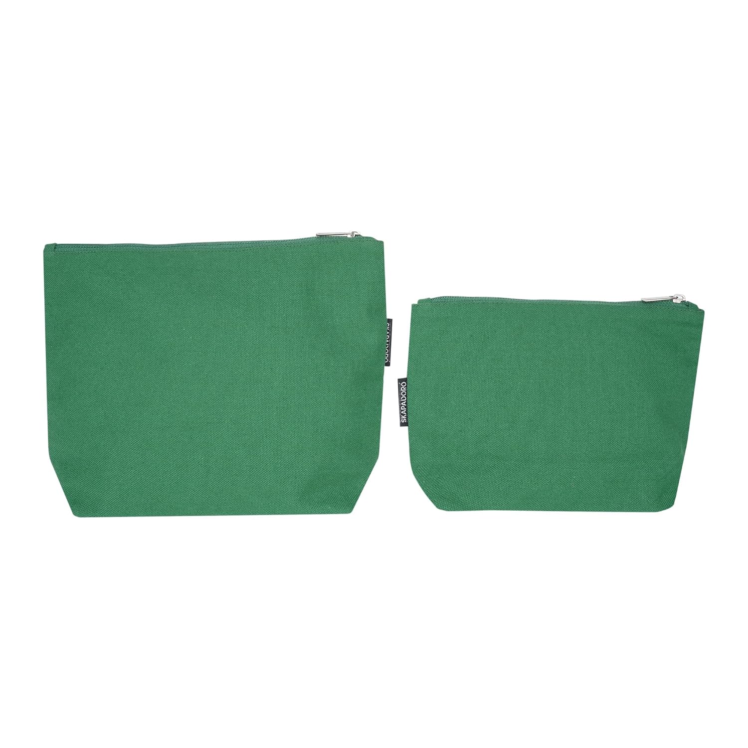 Skapadoro Travel Cosmetic Makeup Pouch Kit for Girls Women, Cotton with Waterproof Recycled Lining Set of 2 - Make-up Pouch, Toiletries Kit (Green)