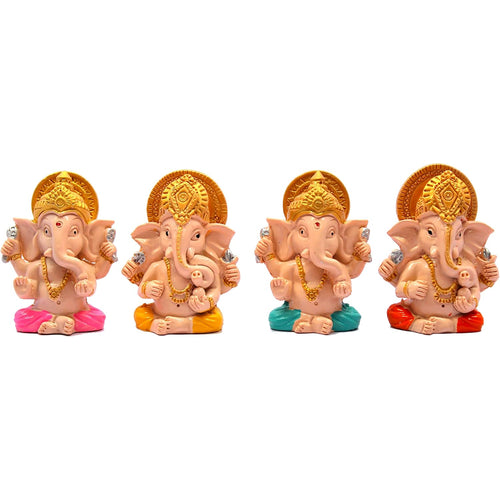 eSplanade Resin Ganesha Ganesh Idol Murti Figurine Statues - Set of 4 | Home Décor - Car Dashboard | Multicolour - 2