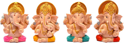 eSplanade Resin Ganesha Ganesh Idol Murti Figurine Statues - Set of 4 | Home Décor - Car Dashboard | Multicolour - 2" Inches (Small)