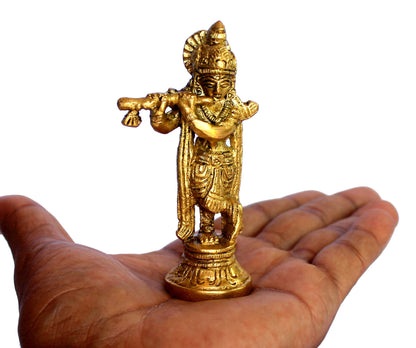 Esplanade - Brass - 3.5" - Krishna Makhan Chor Laddoo Gopal Baby Krishna Kishan Thakurji Murti Idol Statue Sculpture