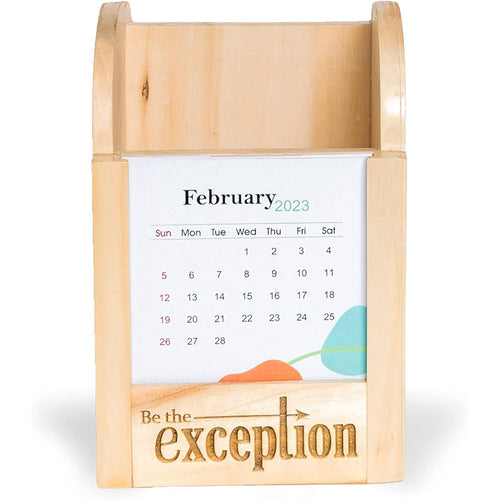 IVEI Wooden Pen Stand with Paper Calendar - Desk Organizer - Utility Desk Calendar - Wooden Calendar Set for Desk Decor, Study Room - Calendar with Pen Stand for Office, School, Home