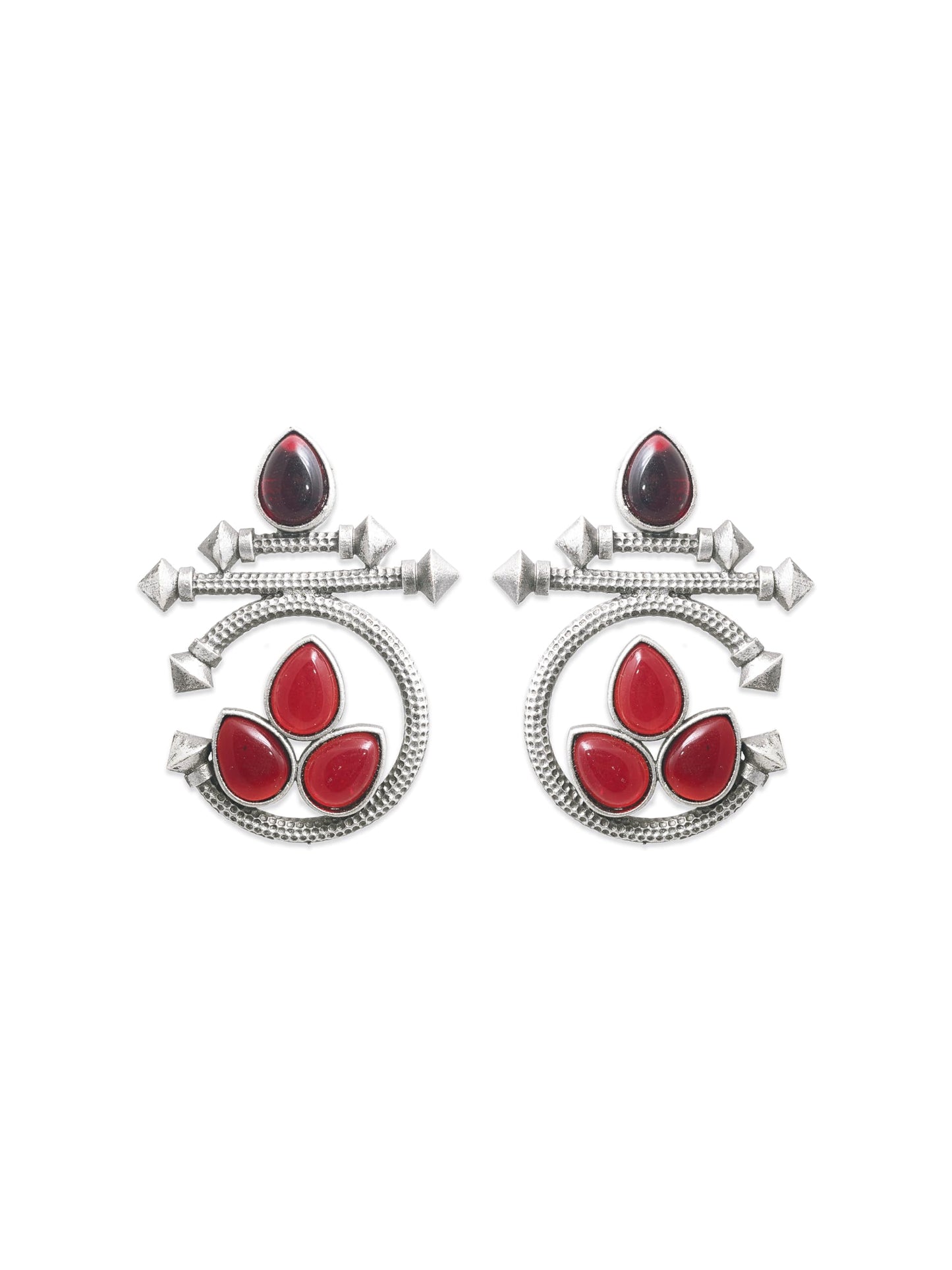 Binnis wardrobe contemporary red ruby stone kundan beautiful round shaped drop earring